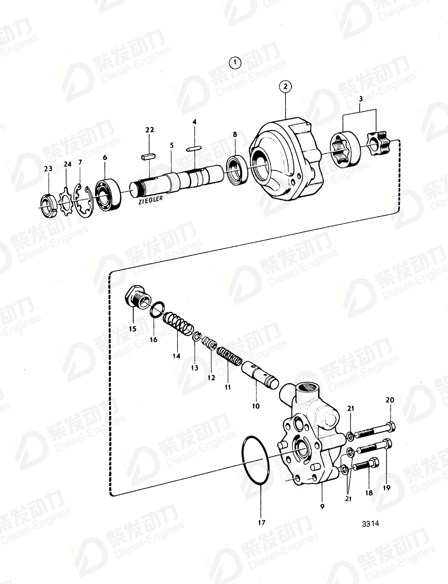 volvo penta Oil pump housing 6631726 Drawing volvo penta Oil pump housing 6631726 Drawing